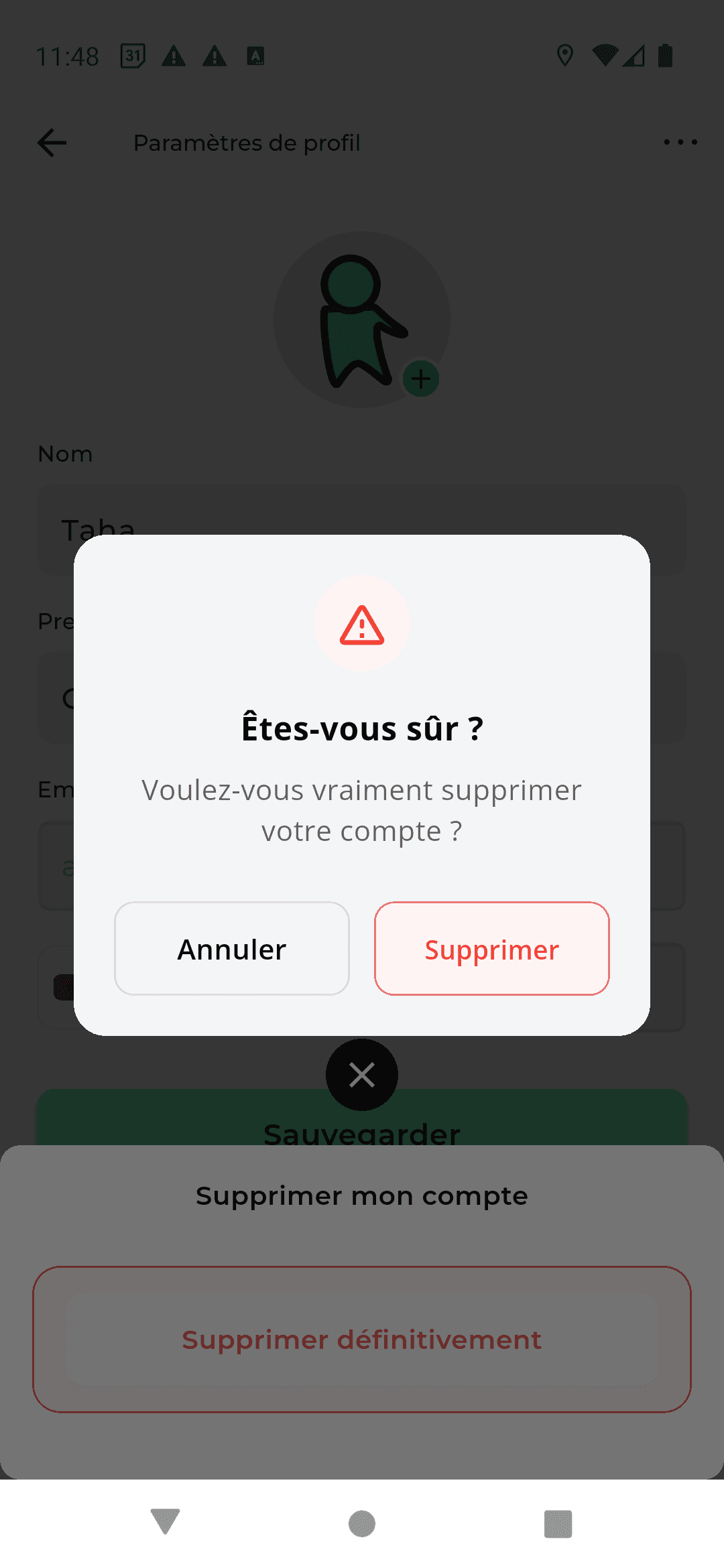 Étape 2 : Confirmer la suppression du compte